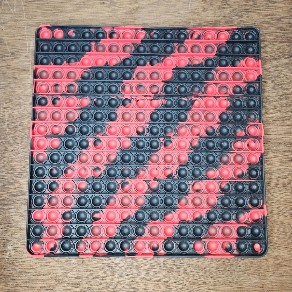 Jumbo 12 Inch Square Popit Fidget Toy Red‎ Black Marble Silicone Sensory EUC